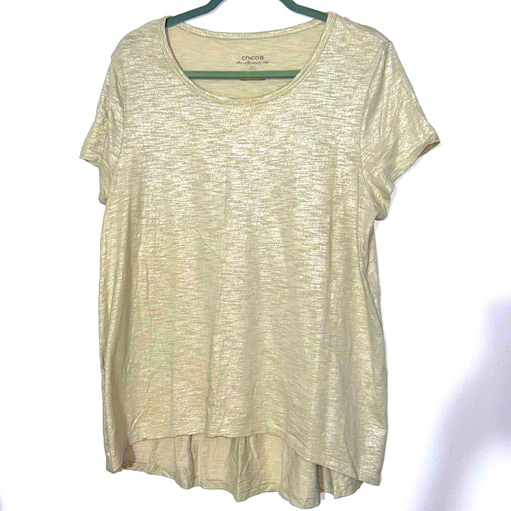 Chicos the ultimate tee shiny silver size 2